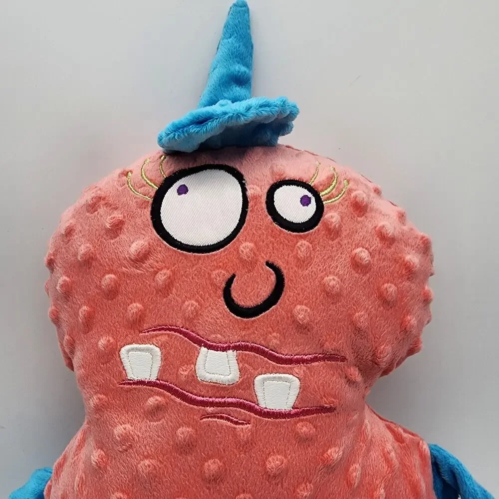 Friendly Monster Minky Plush 14” Pink Body Blue Floppy Legs Stuffed Animal Toy